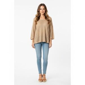 Loveriche 1X Crochet Beige 3/4 Sleeve Boho Top